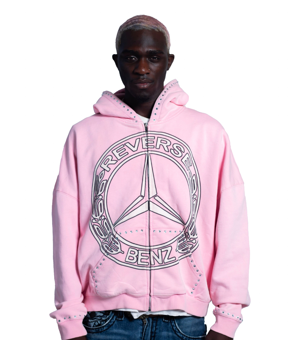 Pink Reverse Benz Zip Hoodie